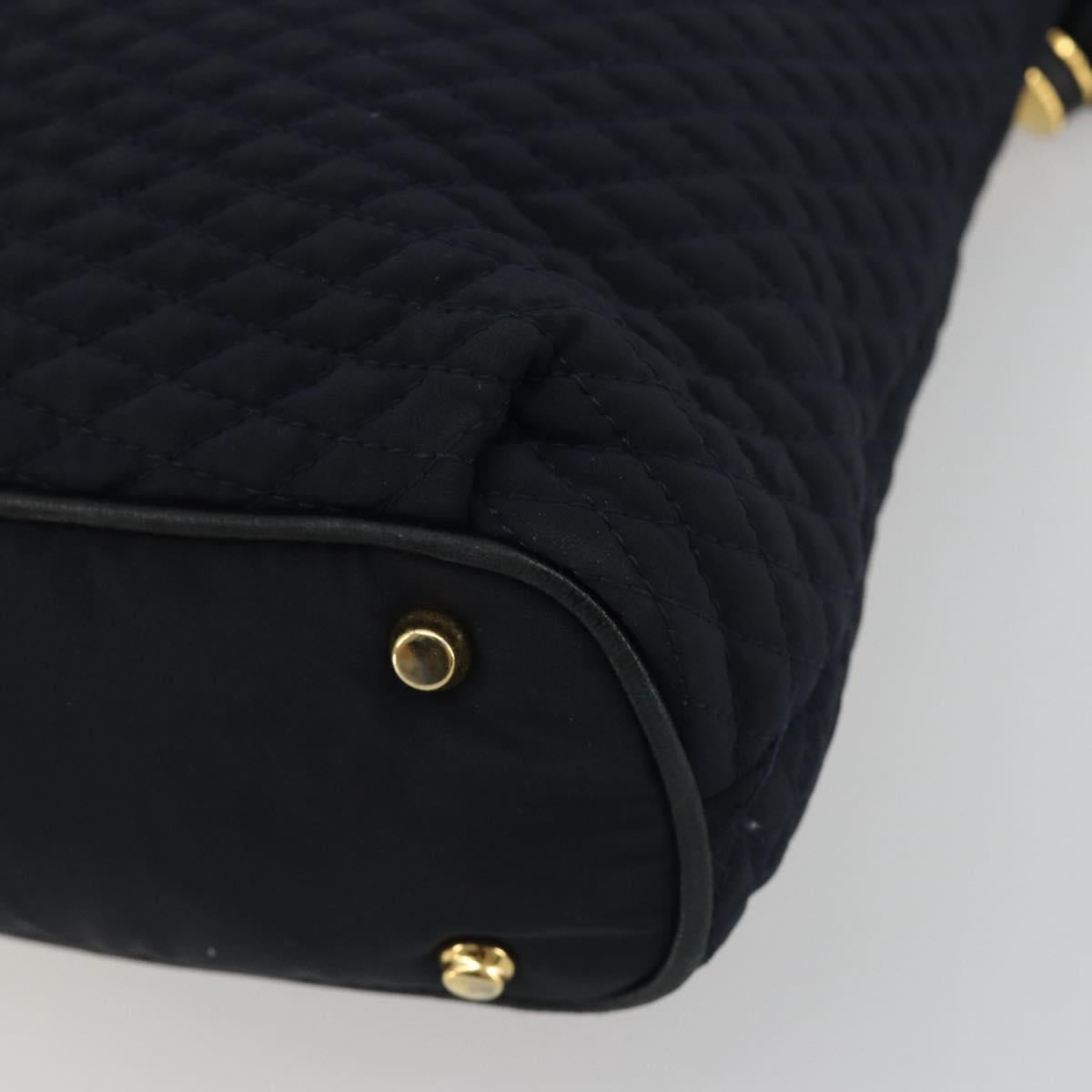 BALLY Chain Shoulder Bag Nylon Navy Gold Tone Auth 192792