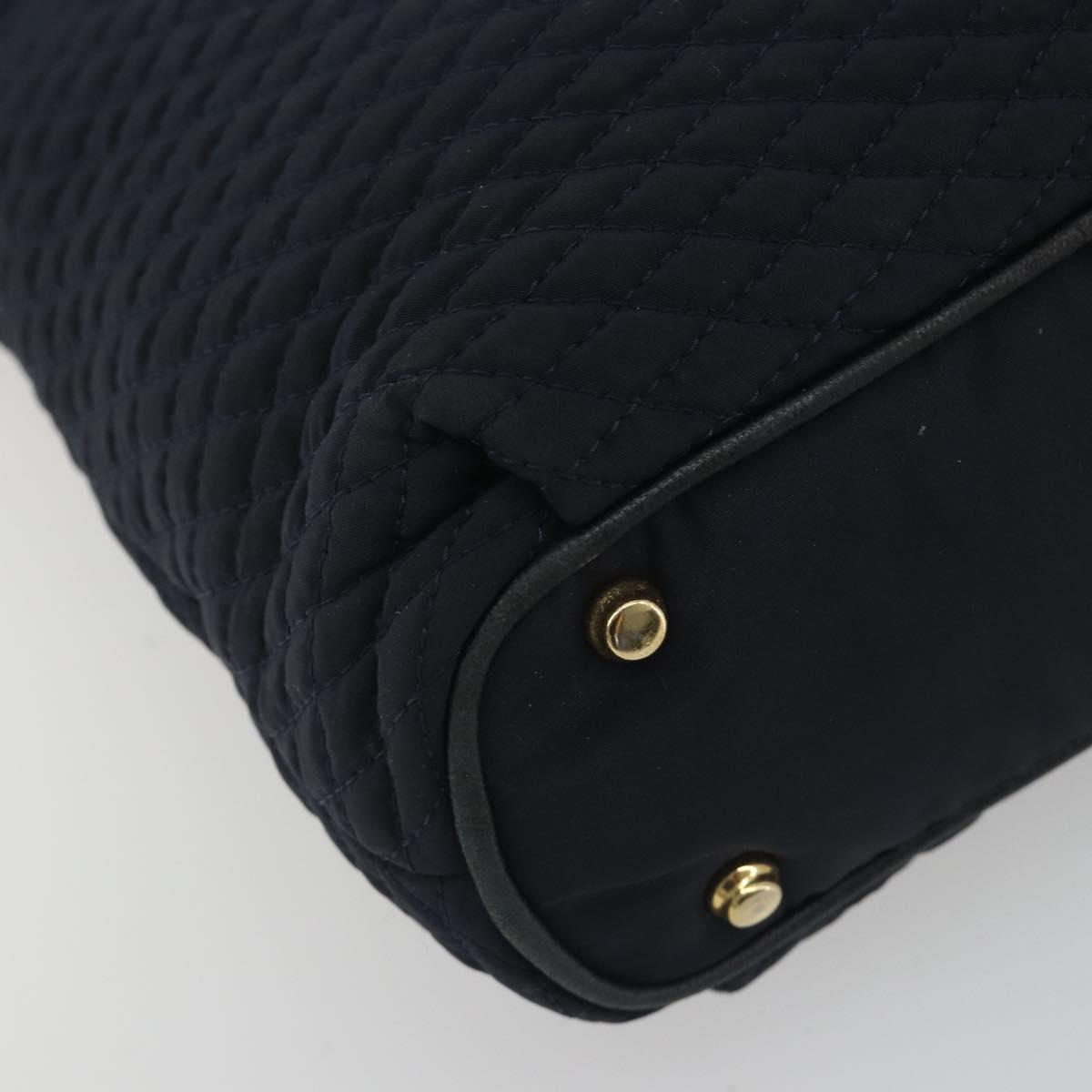 BALLY Chain Shoulder Bag Nylon Navy Gold Tone Auth 192792