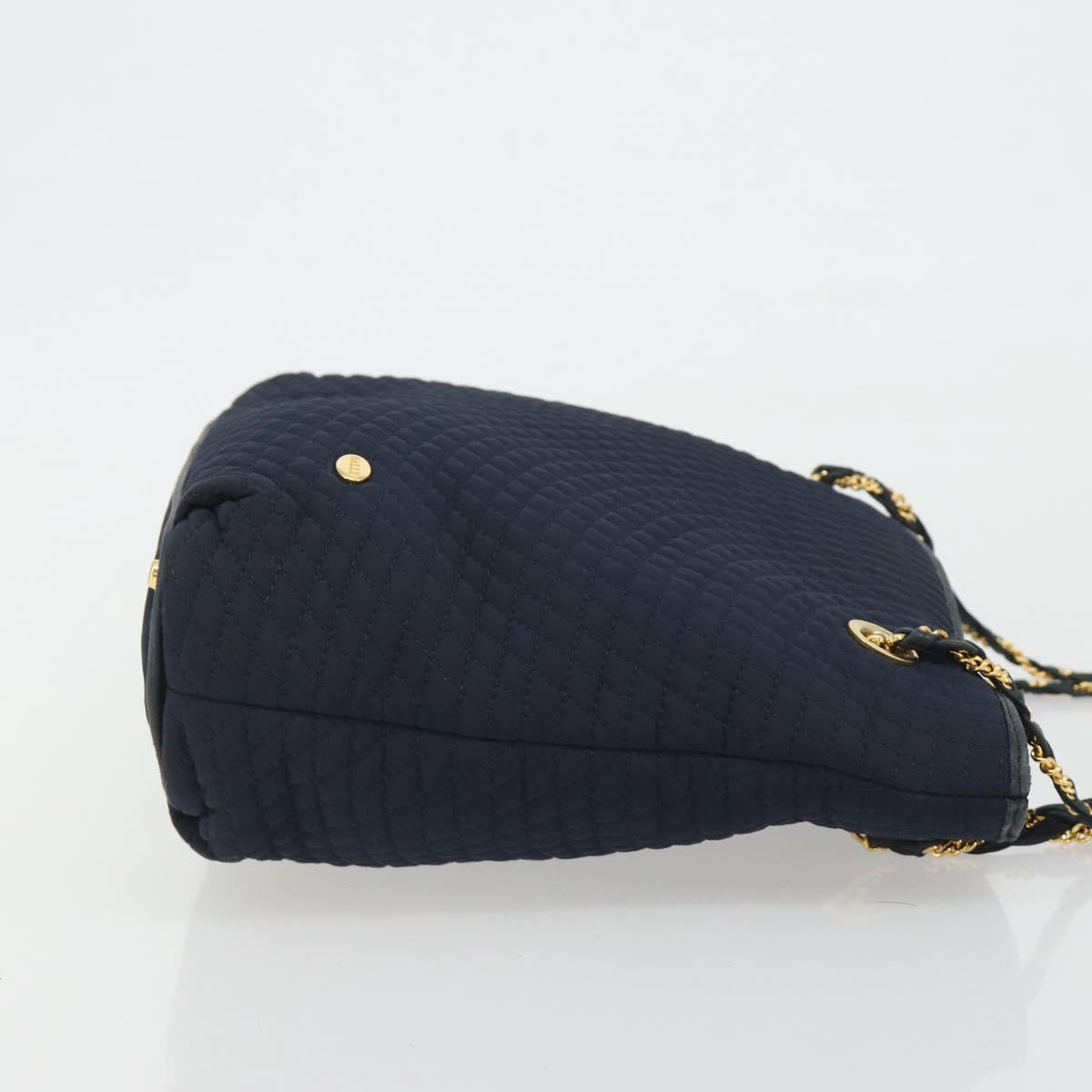 BALLY Chain Shoulder Bag Nylon Navy Gold Tone Auth 192792