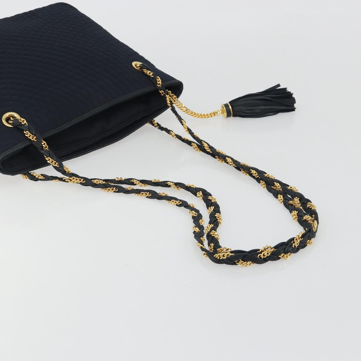 BALLY Chain Shoulder Bag Nylon Navy Gold Tone Auth 192792