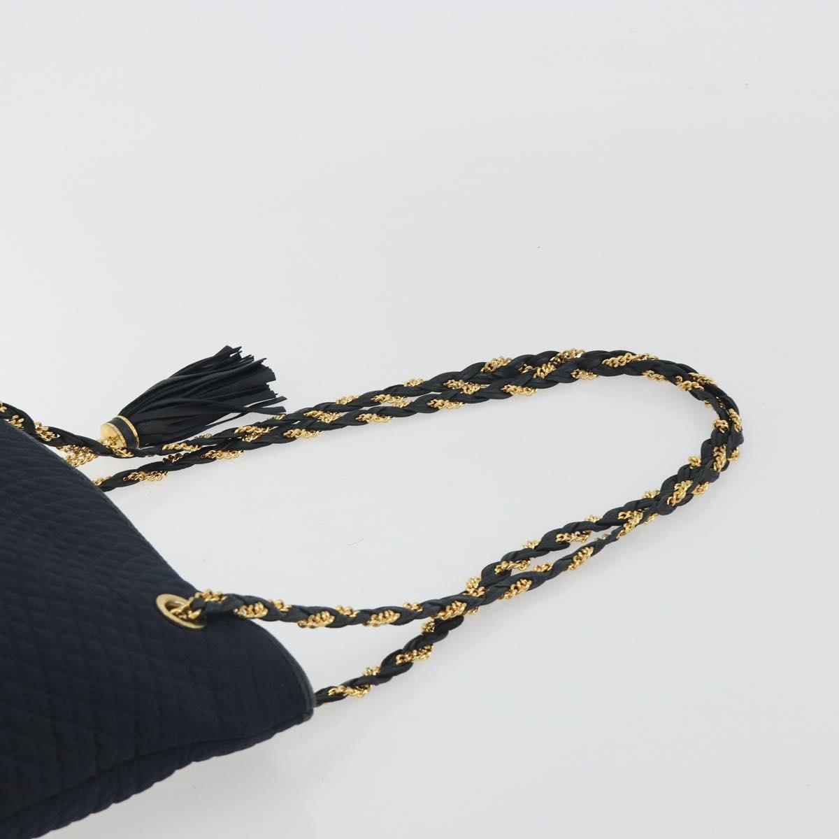 BALLY Chain Shoulder Bag Nylon Navy Gold Tone Auth 192792