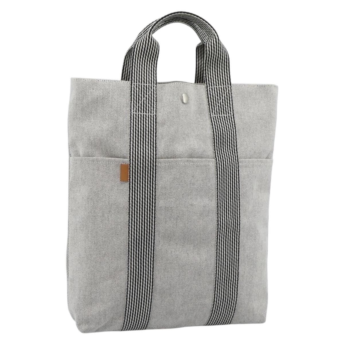 HERMES New Fourre Tout Cabas Hand Bag Canvas Gray Silver Auth 192794A