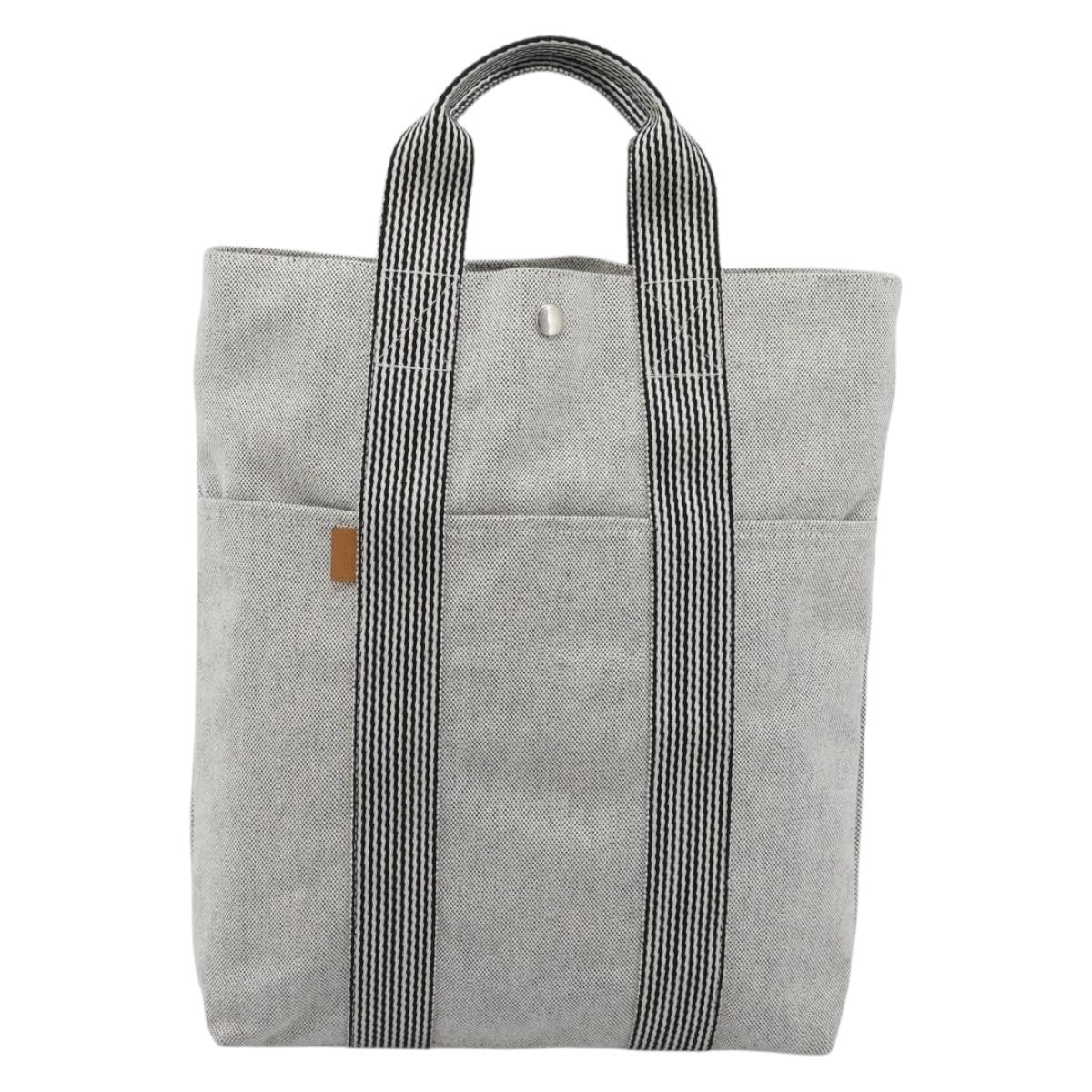 HERMES New Fourre Tout Cabas Hand Bag Canvas Gray Silver Auth 192794A