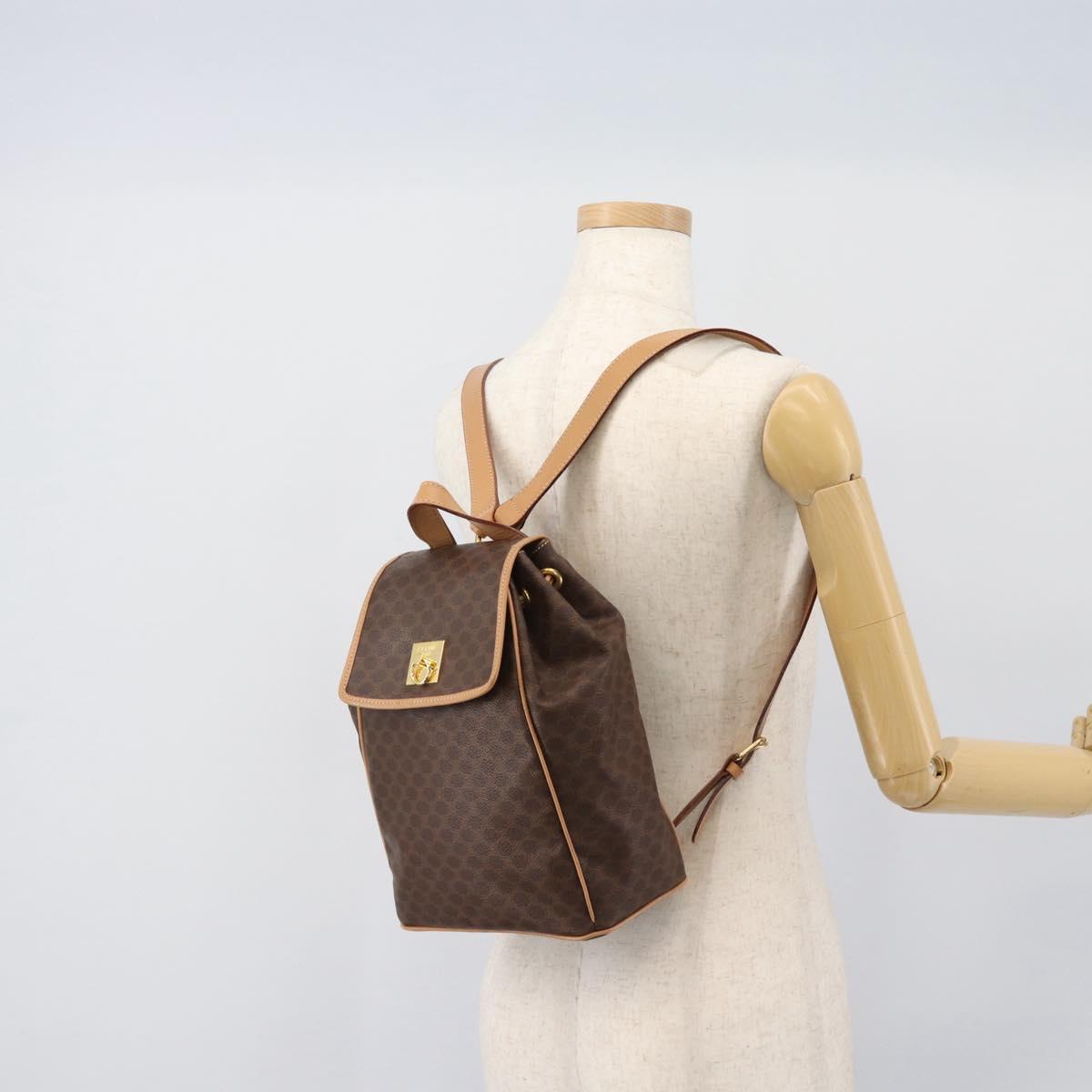 CELINE Macadam Backpack PVC Leather Brown Gold Tone Auth 192796A