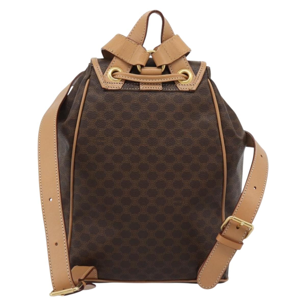 CELINE Macadam Backpack PVC Leather Brown Gold Tone Auth 192796A