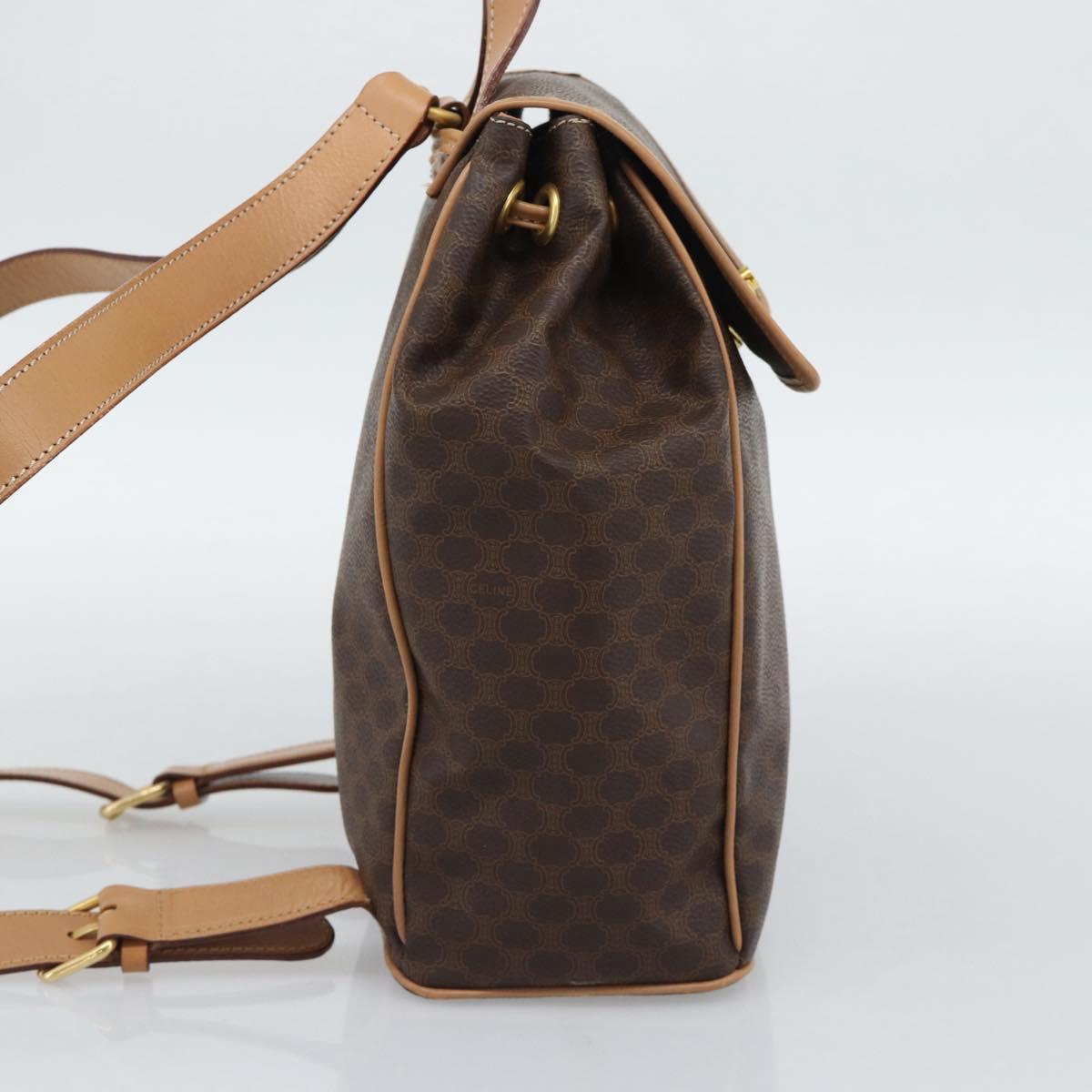 CELINE Macadam Backpack PVC Leather Brown Gold Tone Auth 192796A