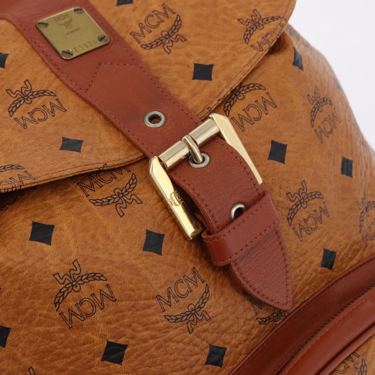 MCM Vicetos Backpack PVC Leather Brown Gold Tone Auth 192800A