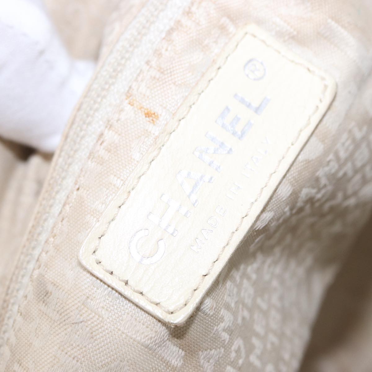 CHANEL COCO Mark Hand Bag Leather Ivory Silver CC Auth 192801