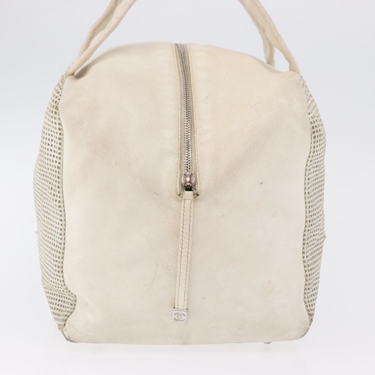 CHANEL COCO Mark Hand Bag Leather Ivory Silver CC Auth 192801