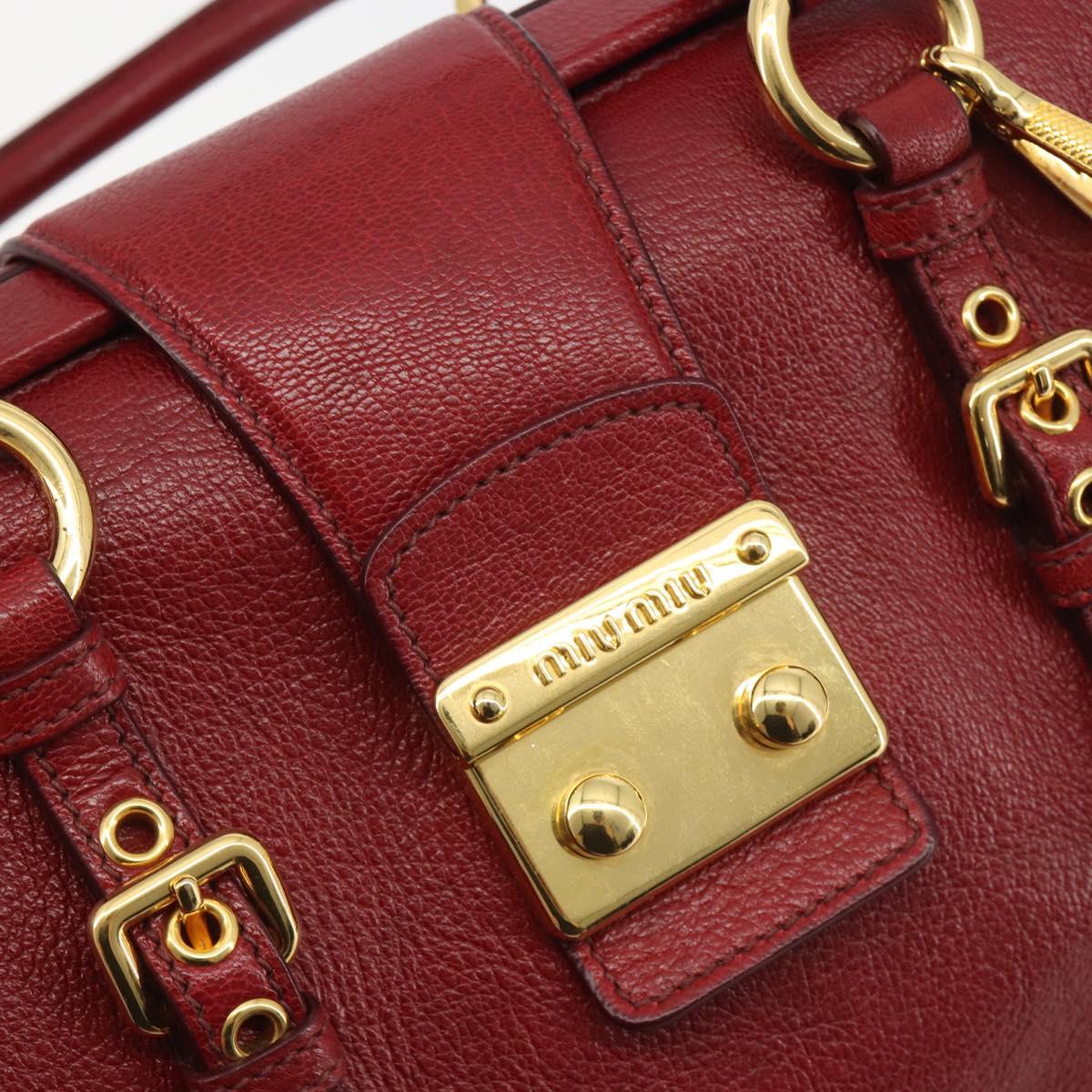 Miu Miu Hand Bag Leather 2way Red Gold Tone Auth 192802A