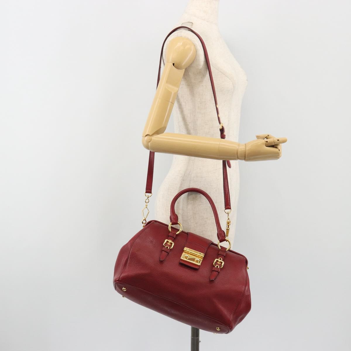 Miu Miu Hand Bag Leather 2way Red Gold Tone Auth 192802A