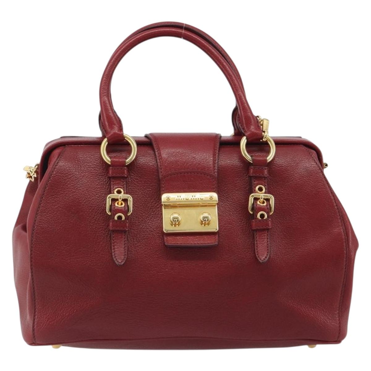 Miu Miu Hand Bag Leather 2way Red Gold Tone Auth 192802A