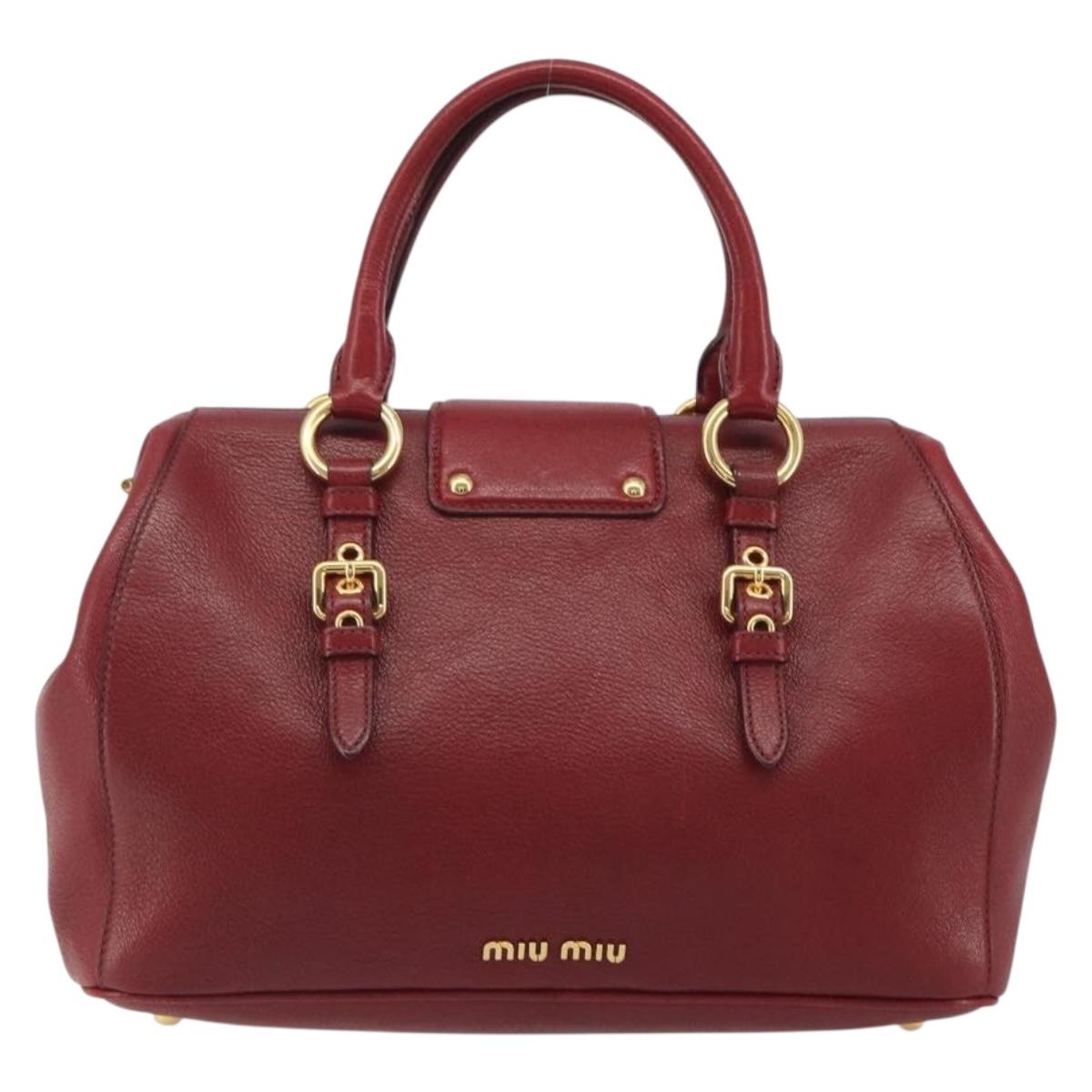 Miu Miu Hand Bag Leather 2way Red Gold Tone Auth 192802A