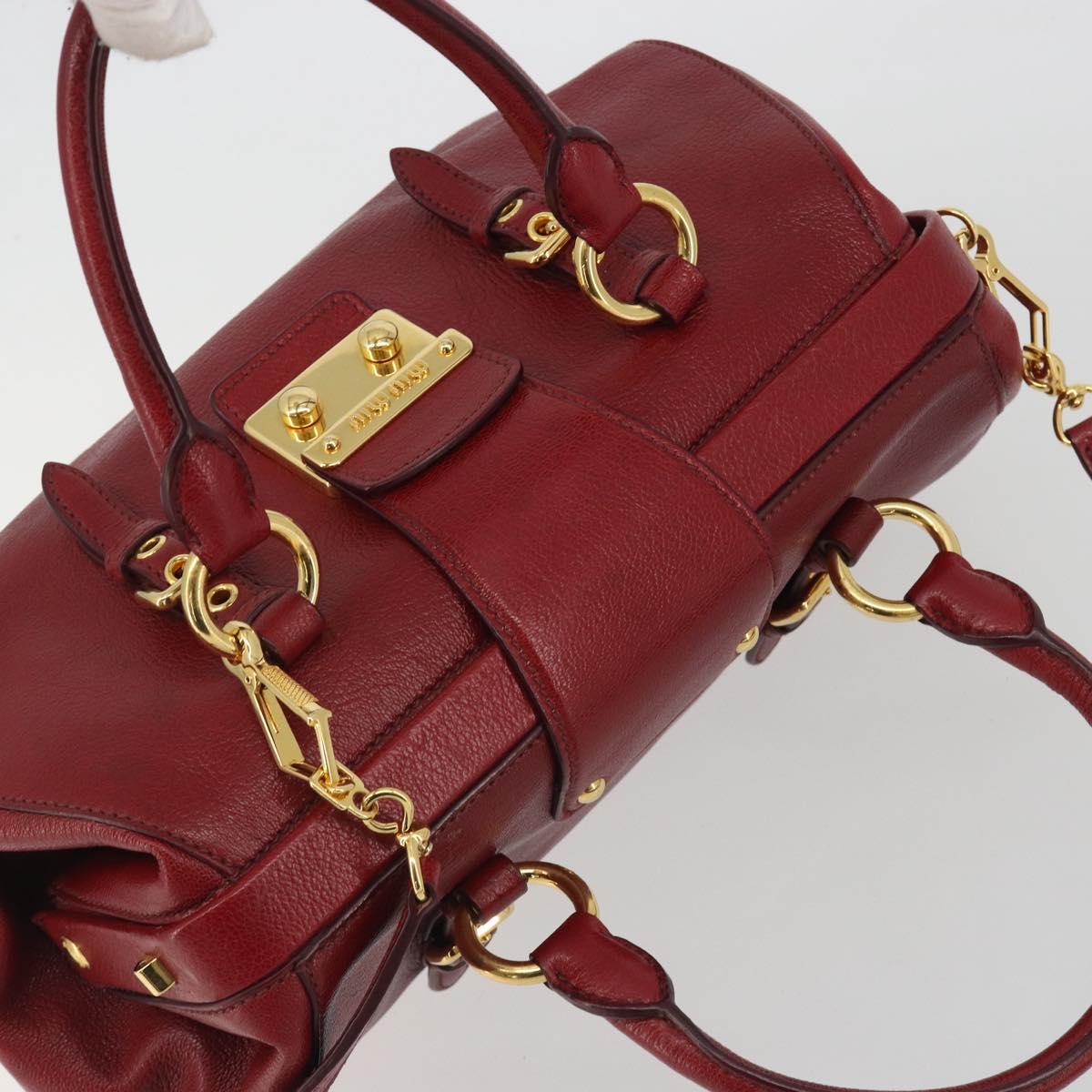 Miu Miu Hand Bag Leather 2way Red Gold Tone Auth 192802A