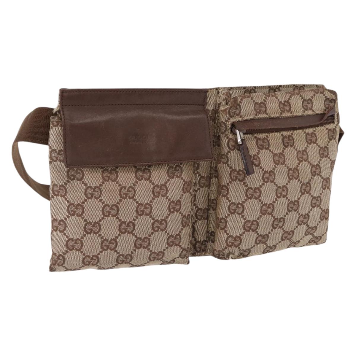 GUCCI GG Canvas Waist Bag Beige Silver 28566 Auth 192803