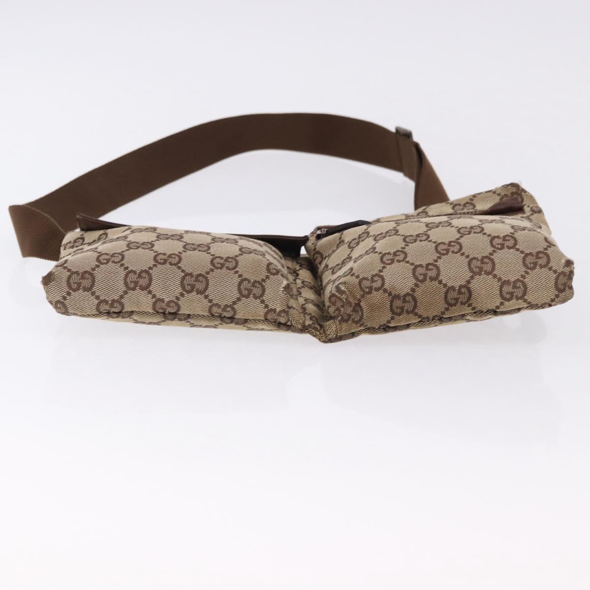GUCCI GG Canvas Waist Bag Beige Silver 28566 Auth 192803