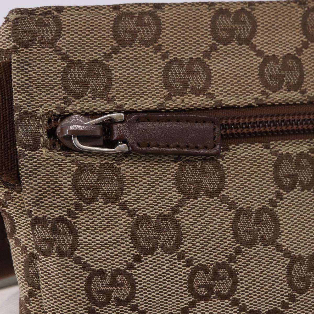 GUCCI GG Canvas Waist Bag Beige Silver 28566 Auth 192803