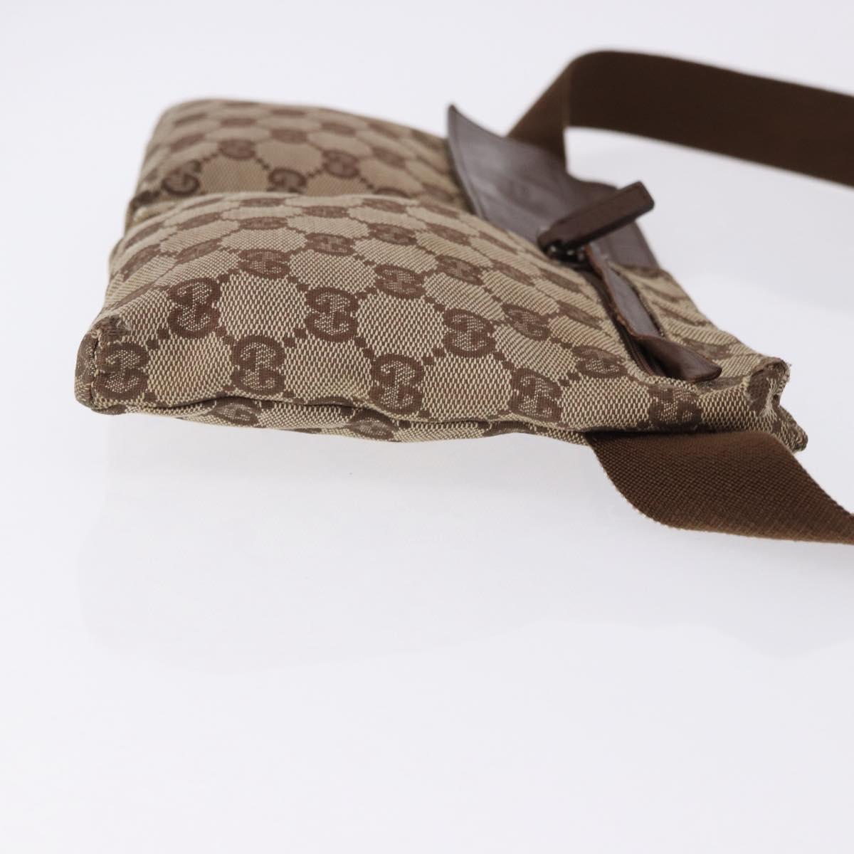 GUCCI GG Canvas Waist Bag Beige Silver 28566 Auth 192803