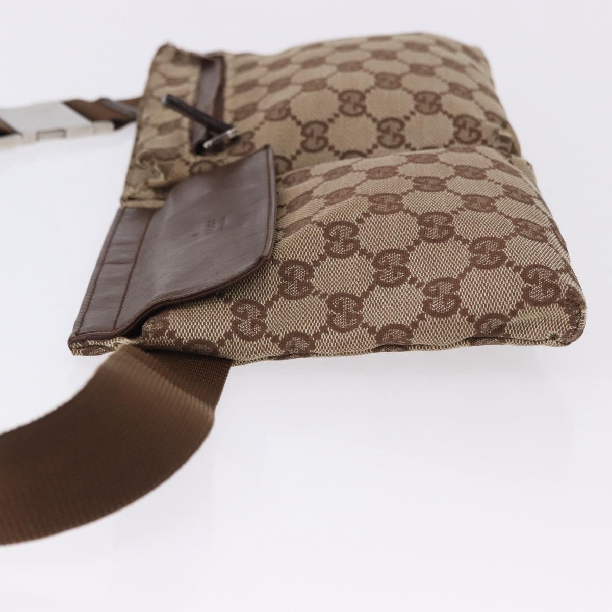 GUCCI GG Canvas Waist Bag Beige Silver 28566 Auth 192803