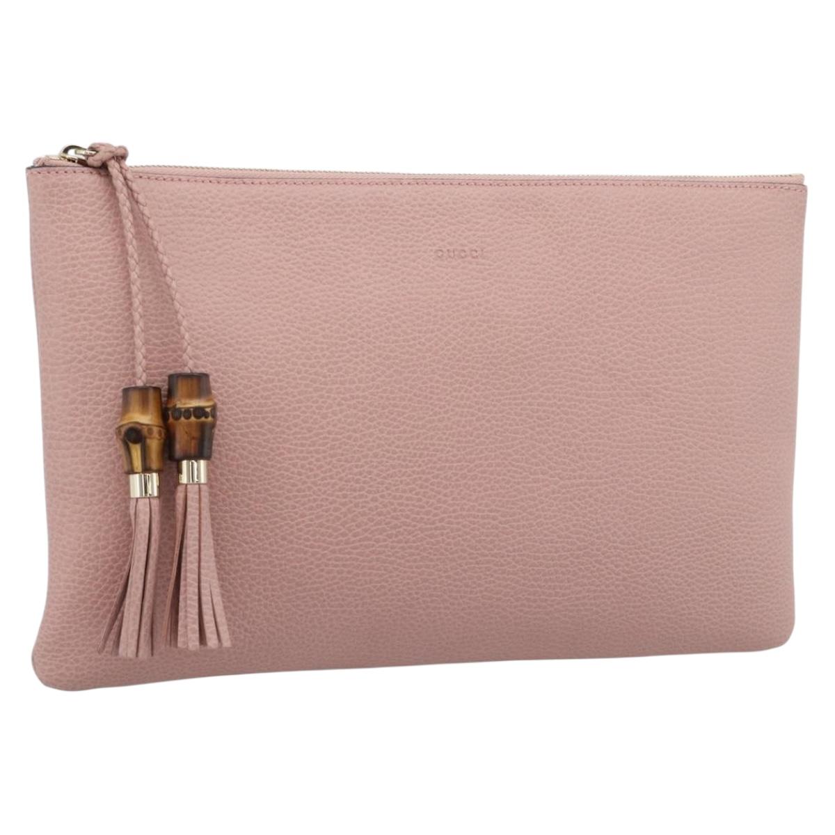 GUCCI Bamboo Clutch Bag Leather Outlet Pink Gold Tone 449653 Auth 192804A