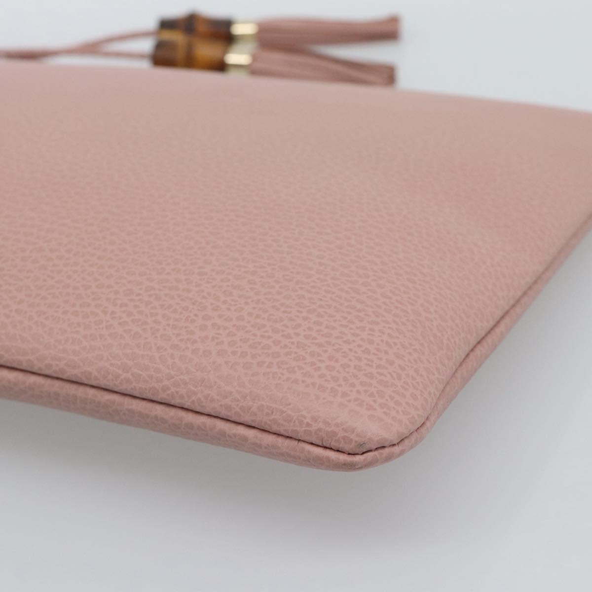 GUCCI Bamboo Clutch Bag Leather Outlet Pink Gold Tone 449653 Auth 192804A