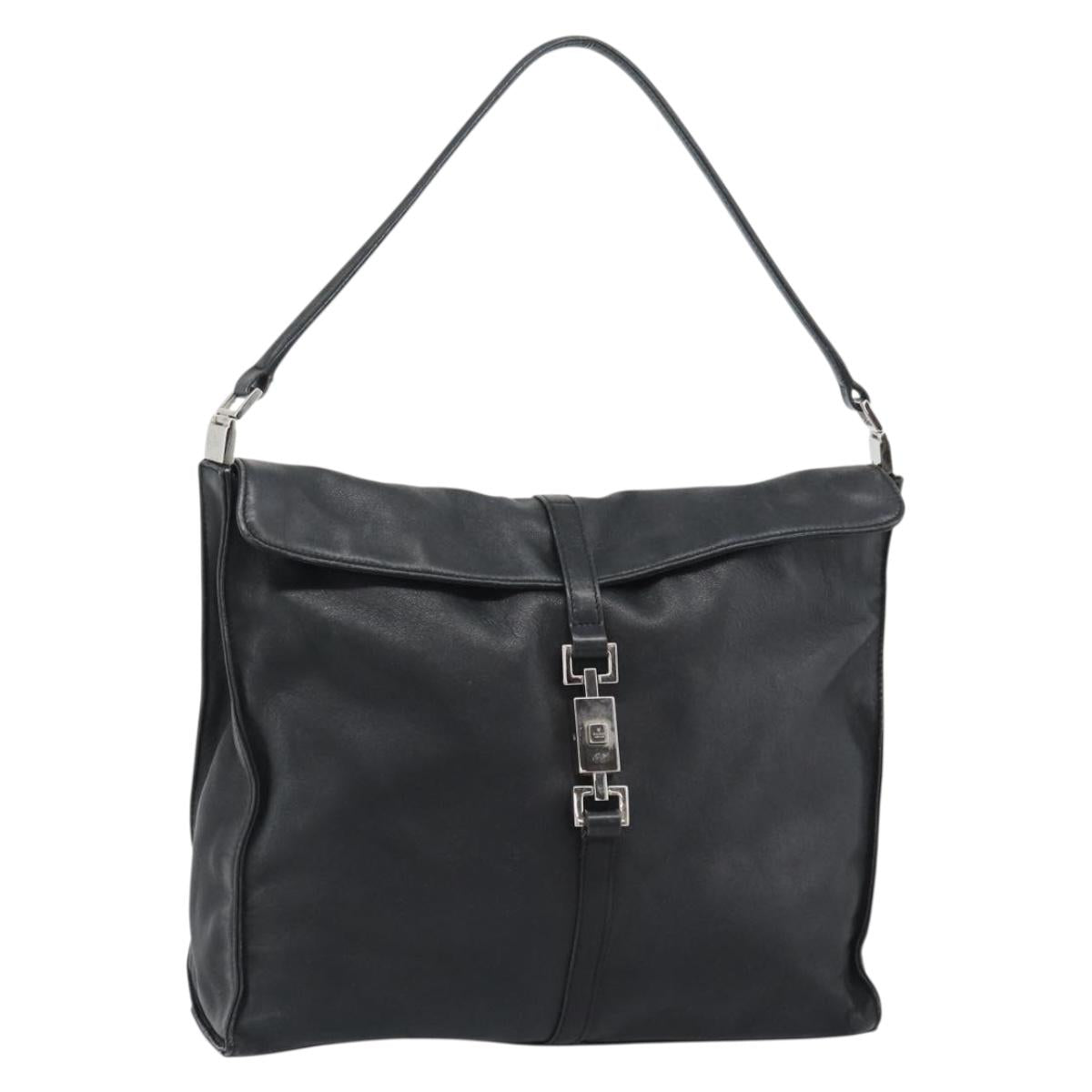 GUCCI Jackie Shoulder Bag Leather Black Silver 001.3355 Auth 192805