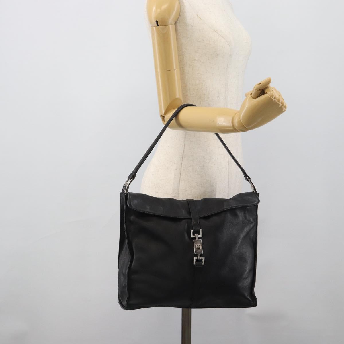 GUCCI Jackie Shoulder Bag Leather Black Silver 001.3355 Auth 192805
