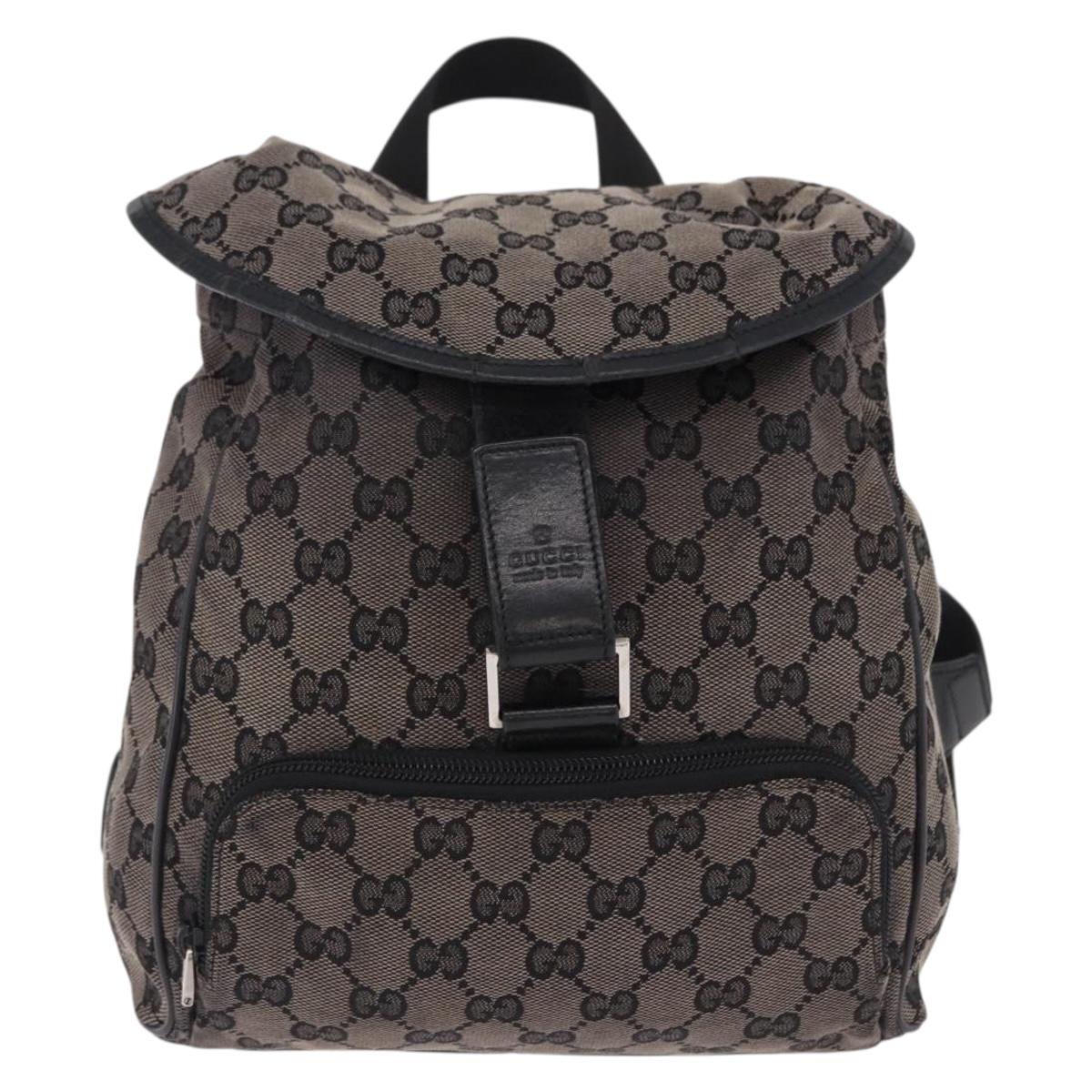 GUCCI GG Canvas Backpack Black Silver 019.0352 Auth 192806
