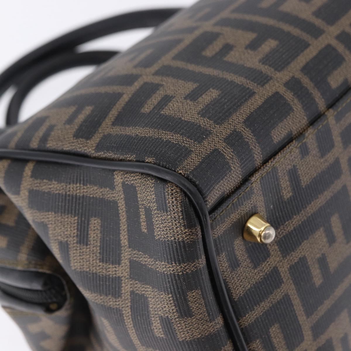 FENDI Zucca Boston Bag PVC Leather Brown Gold Tone Auth 192807A