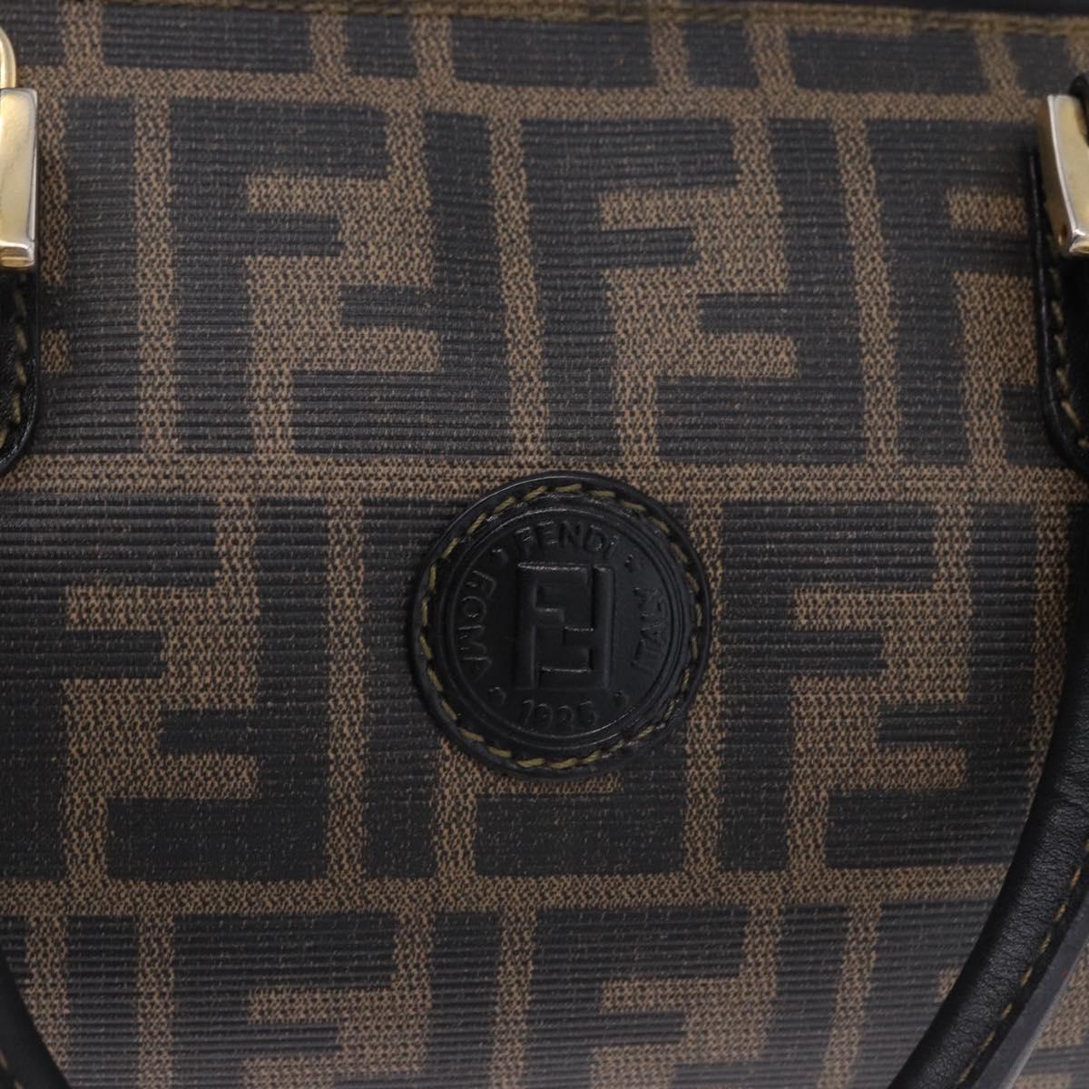 FENDI Zucca Boston Bag PVC Leather Brown Gold Tone Auth 192807A