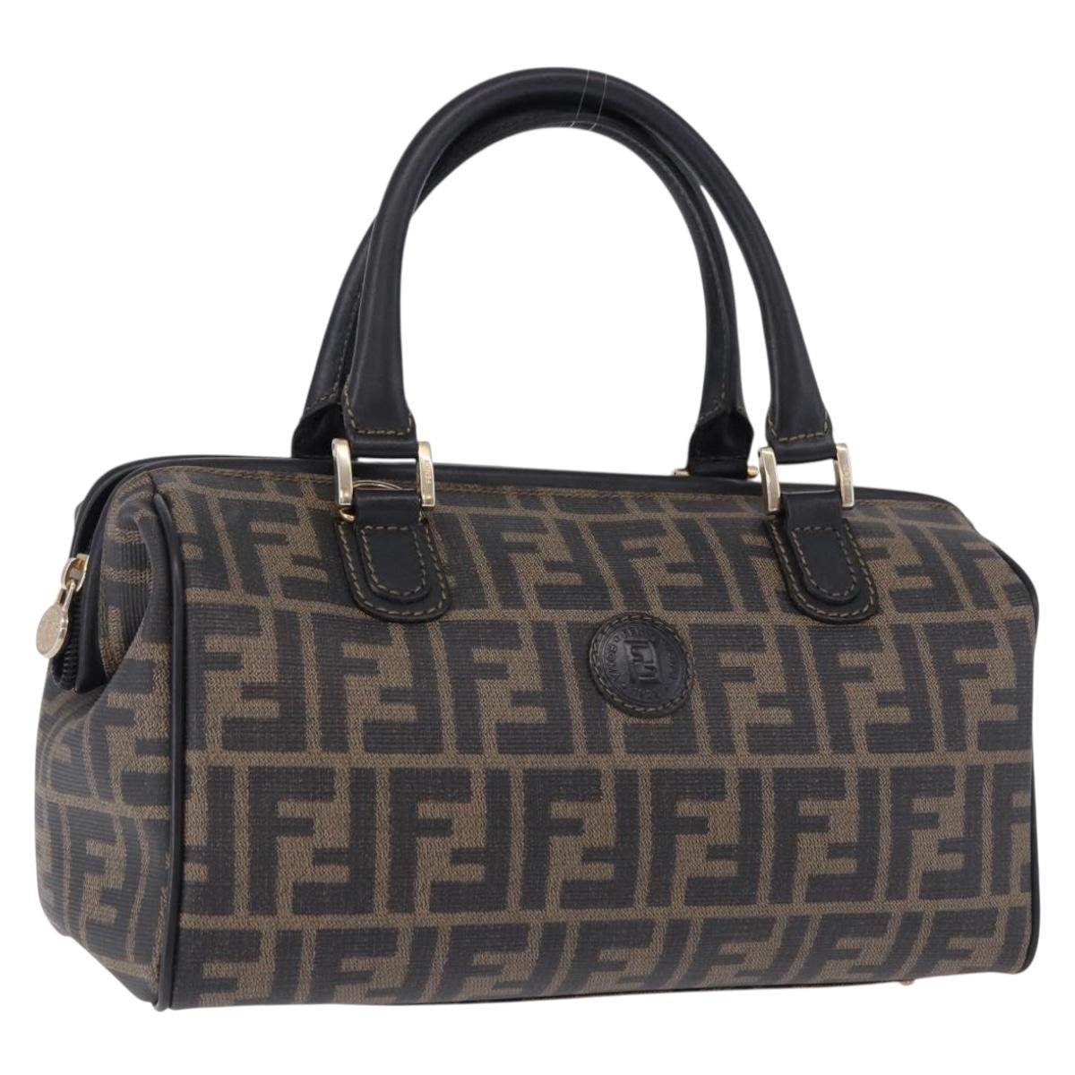 FENDI Zucca Boston Bag PVC Leather Brown Gold Tone Auth 192807A