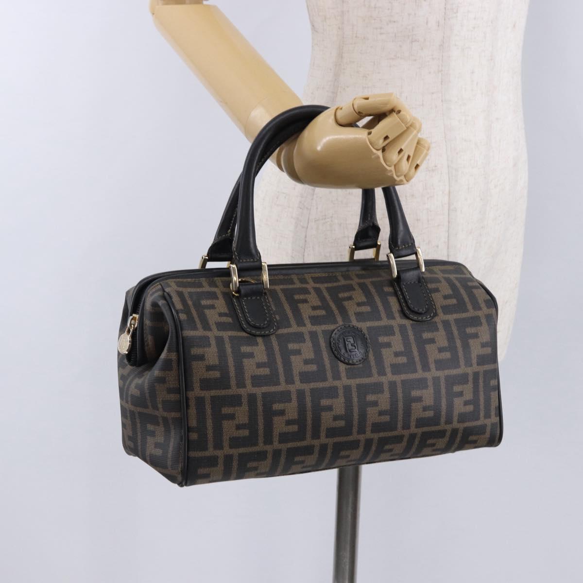 FENDI Zucca Boston Bag PVC Leather Brown Gold Tone Auth 192807A