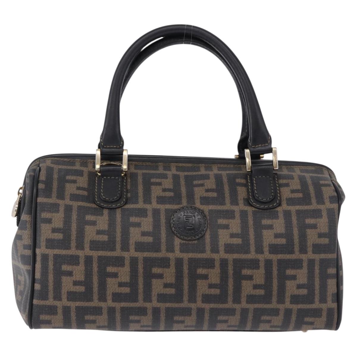 FENDI Zucca Boston Bag PVC Leather Brown Gold Tone Auth 192807A
