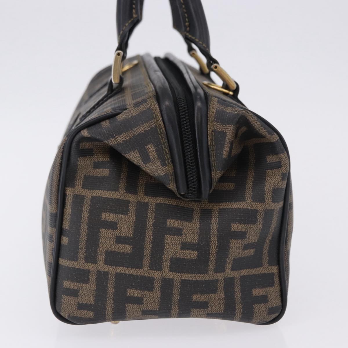 FENDI Zucca Boston Bag PVC Leather Brown Gold Tone Auth 192807A