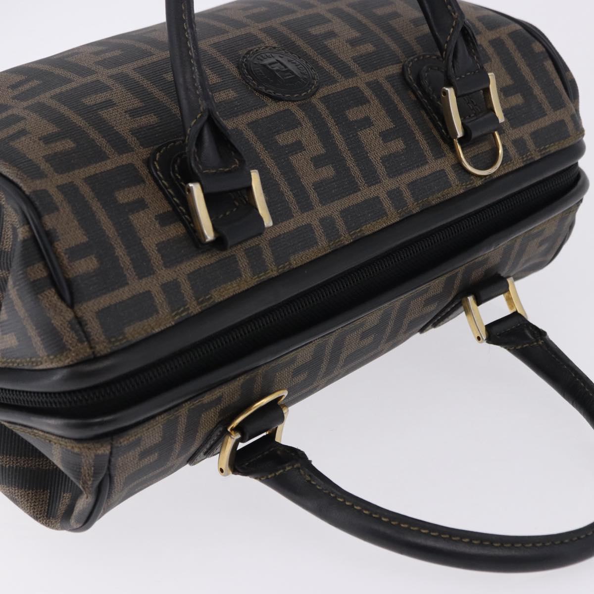 FENDI Zucca Boston Bag PVC Leather Brown Gold Tone Auth 192807A