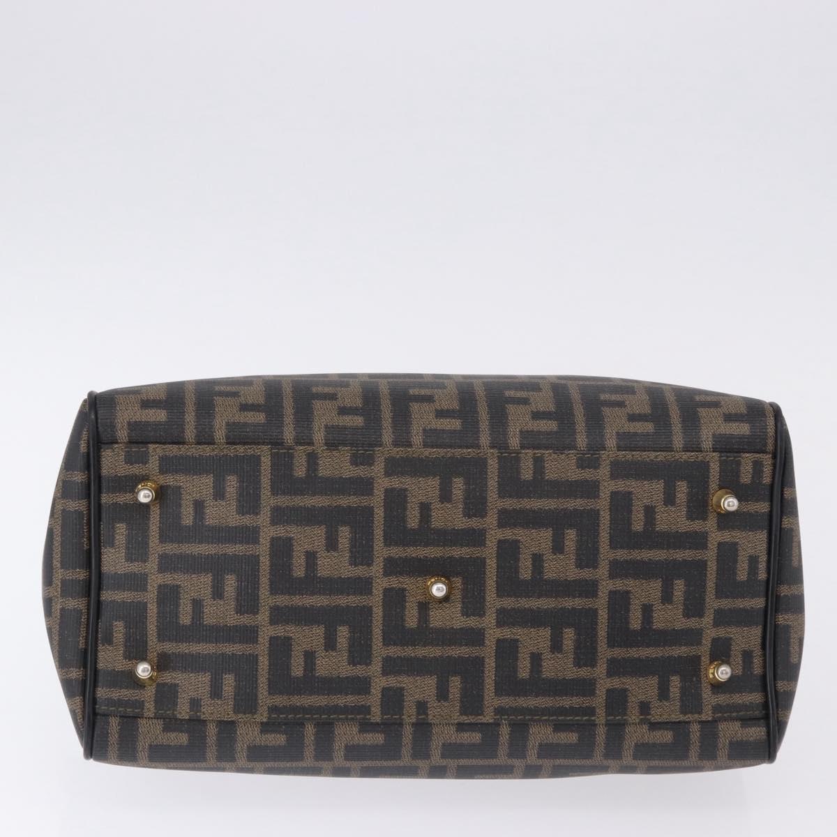 FENDI Zucca Boston Bag PVC Leather Brown Gold Tone Auth 192807A