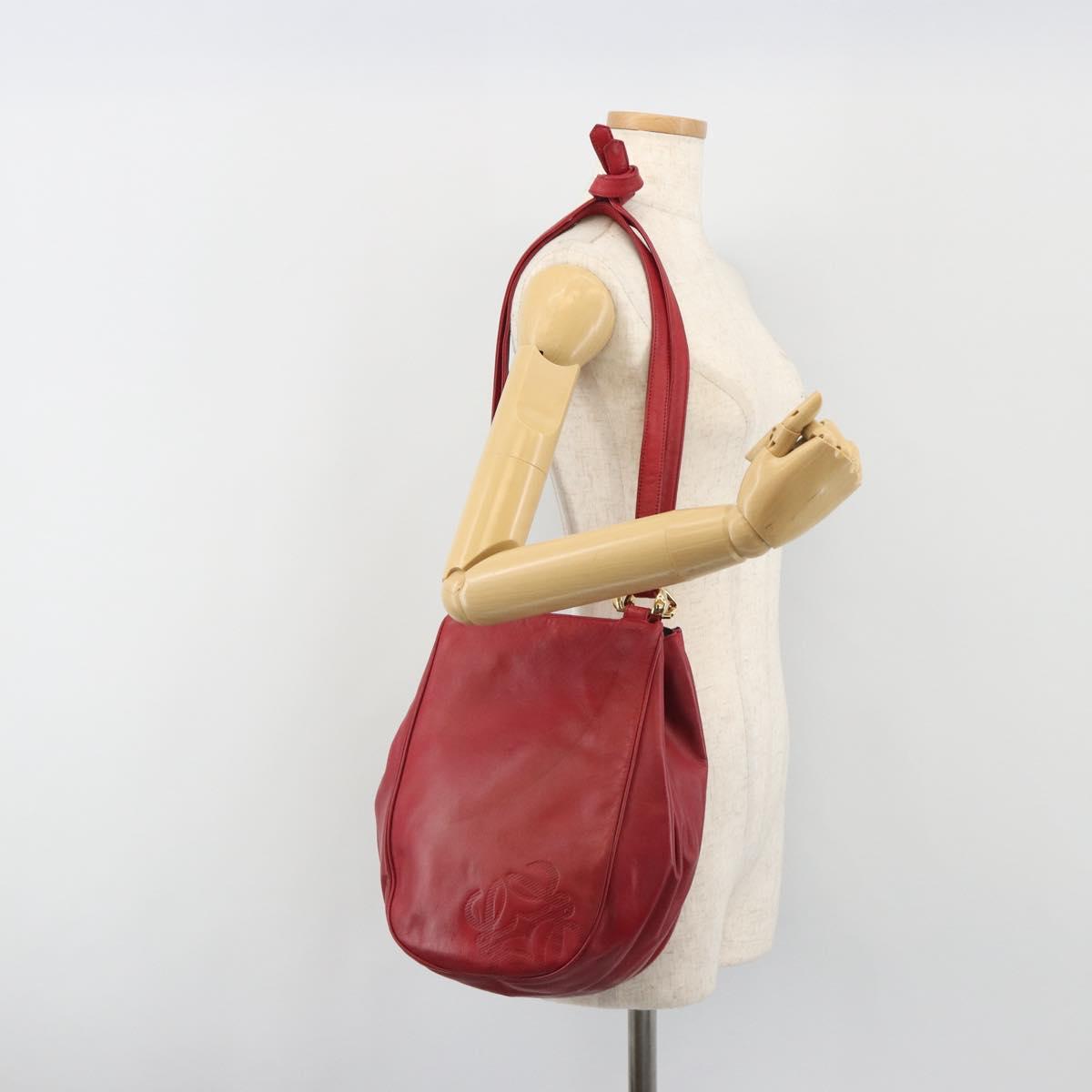 LOEWE Shoulder Bag Leather Red Gold Tone Auth 192808A