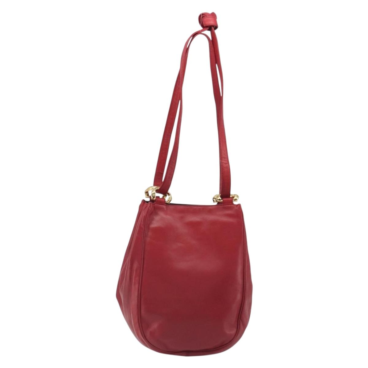 LOEWE Shoulder Bag Leather Red Gold Tone Auth 192808A