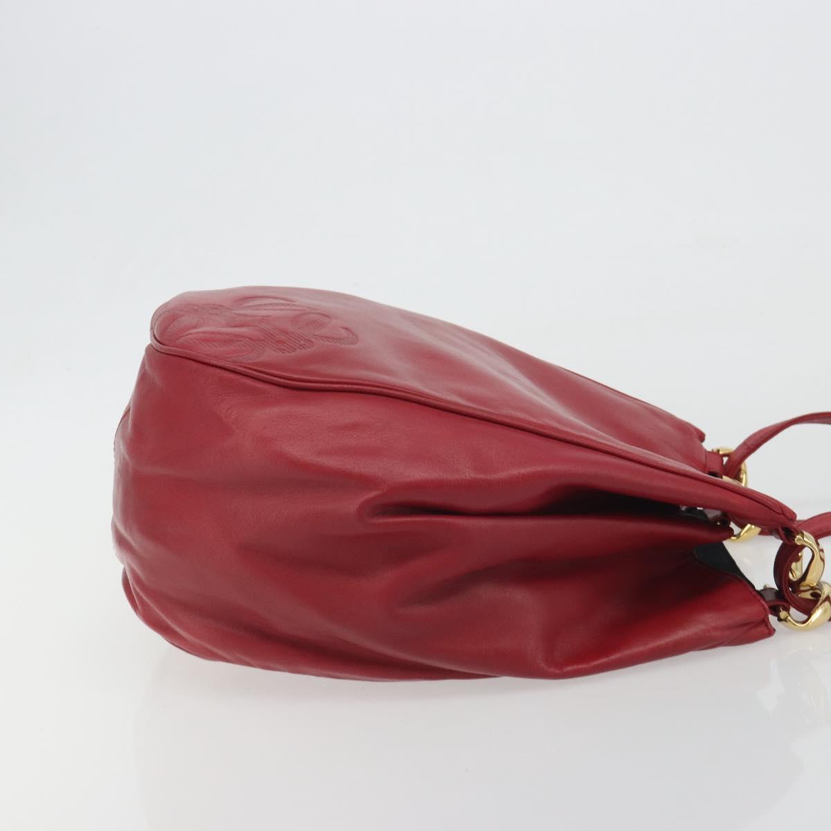 LOEWE Shoulder Bag Leather Red Gold Tone Auth 192808A