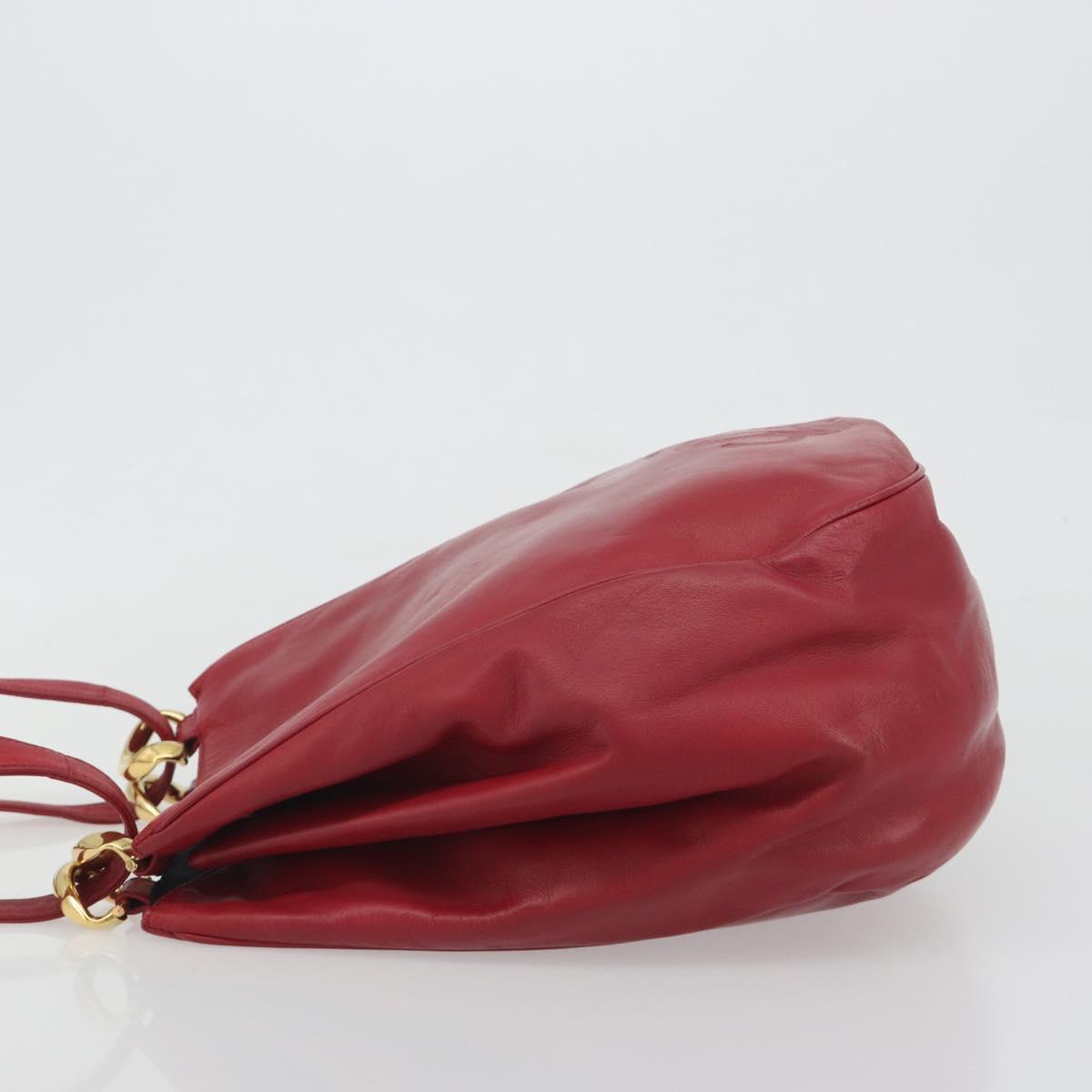 LOEWE Shoulder Bag Leather Red Gold Tone Auth 192808A
