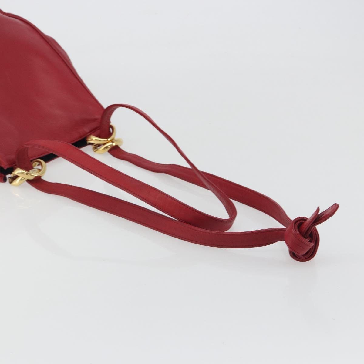 LOEWE Shoulder Bag Leather Red Gold Tone Auth 192808A
