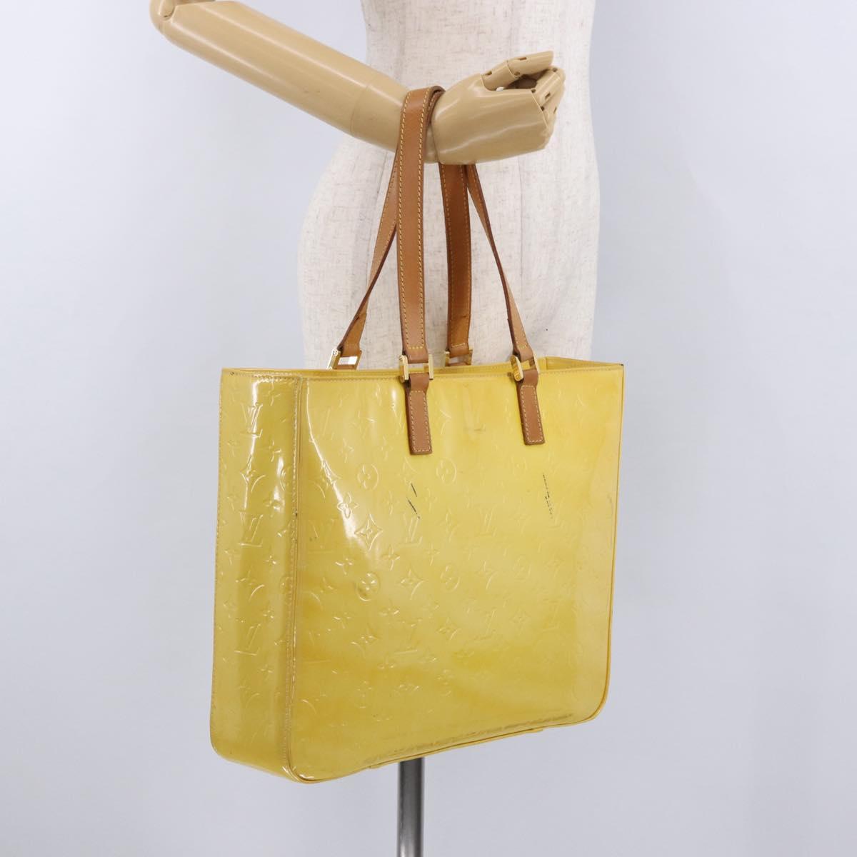 LOUIS VUITTON Monogram Vernis Columbus Tote Bag Lime Yellow M91047 Auth 192809