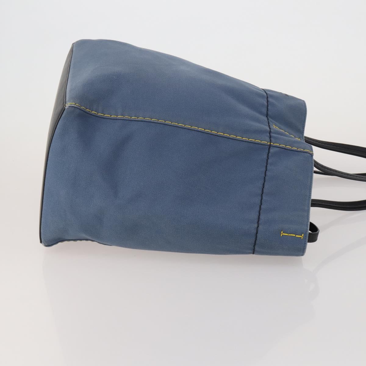 CELINE Tote Bag Leather Canvas 2 Set Beige Blue Auth 192810