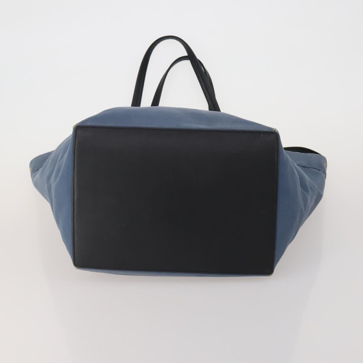 CELINE Tote Bag Leather Canvas 2 Set Beige Blue Auth 192810