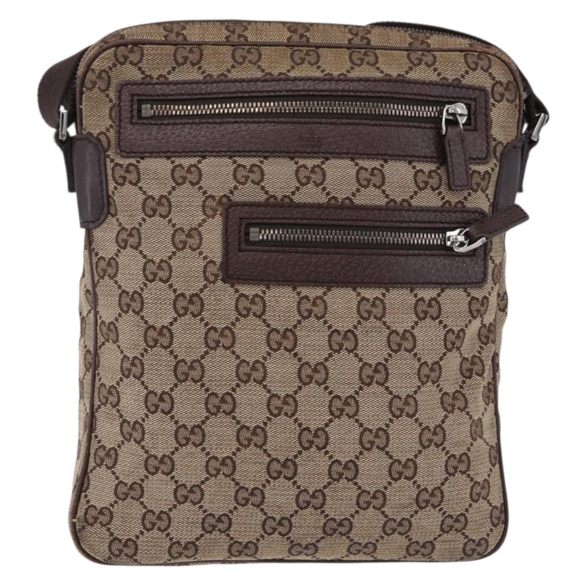 GUCCI GG Canvas Shoulder Bag Beige Silver 92551 Auth 192812