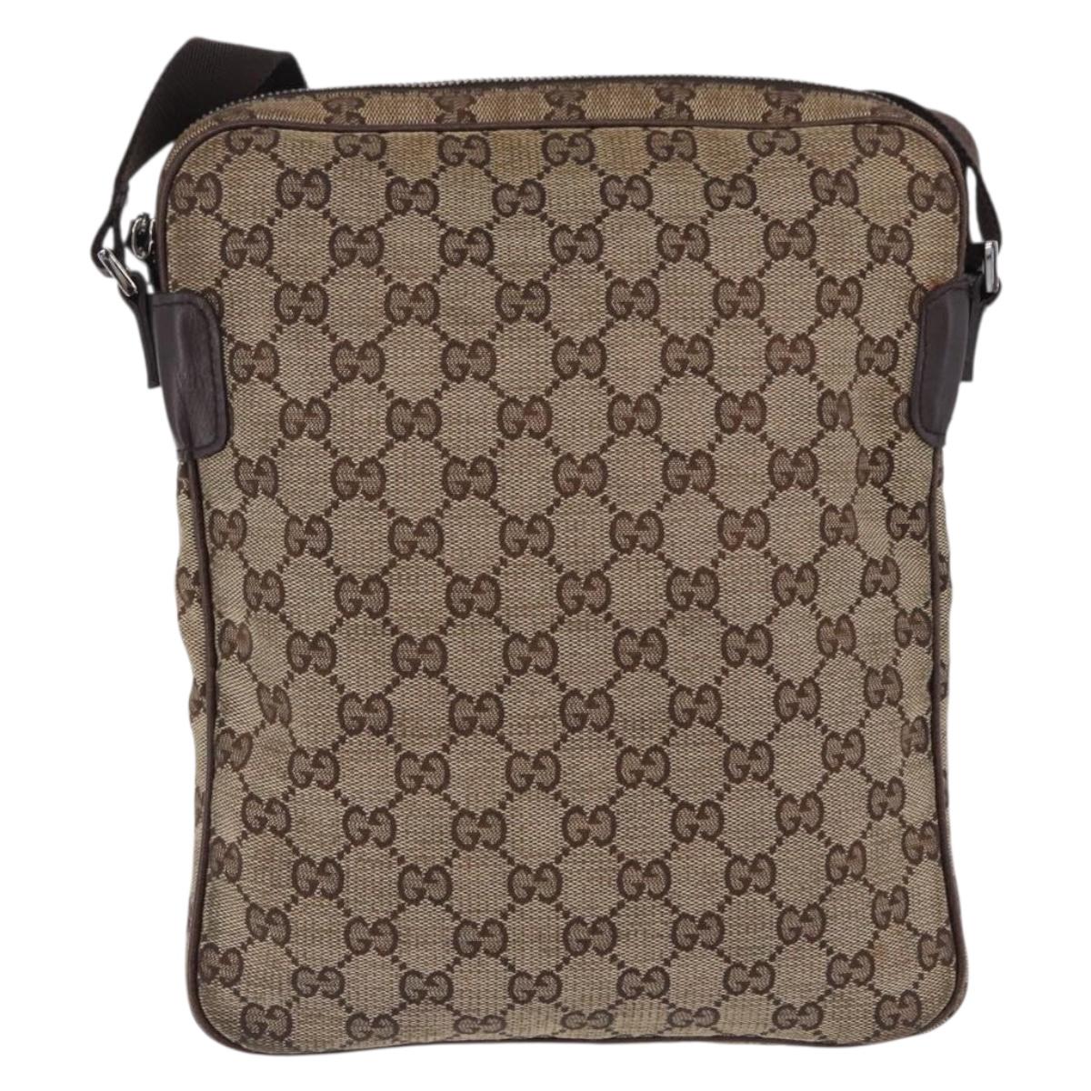 GUCCI GG Canvas Shoulder Bag Beige Silver 92551 Auth 192812