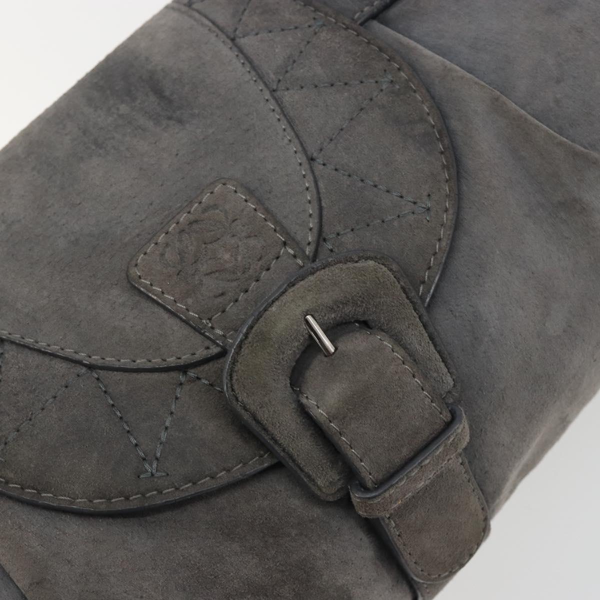 LOEWE Tote Bag Suede Gray Silver Auth 192813