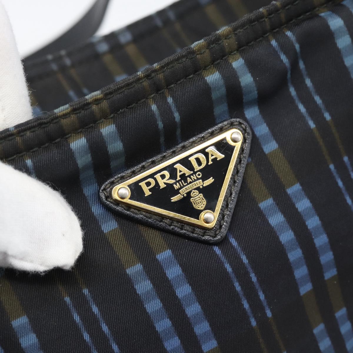 PRADA Tote Bag Nylon Navy Gold Tone Auth 192816A