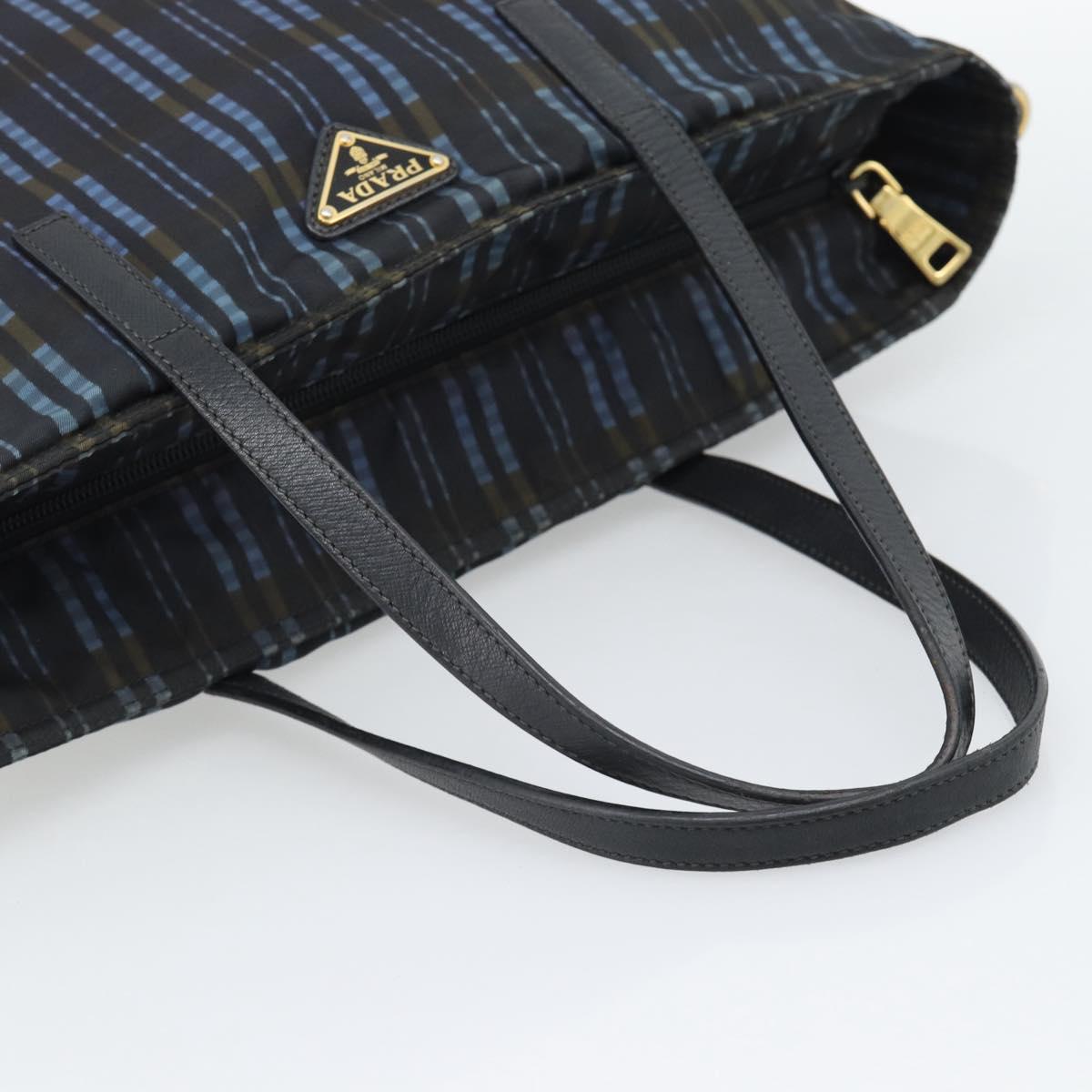 PRADA Tote Bag Nylon Navy Gold Tone Auth 192816A