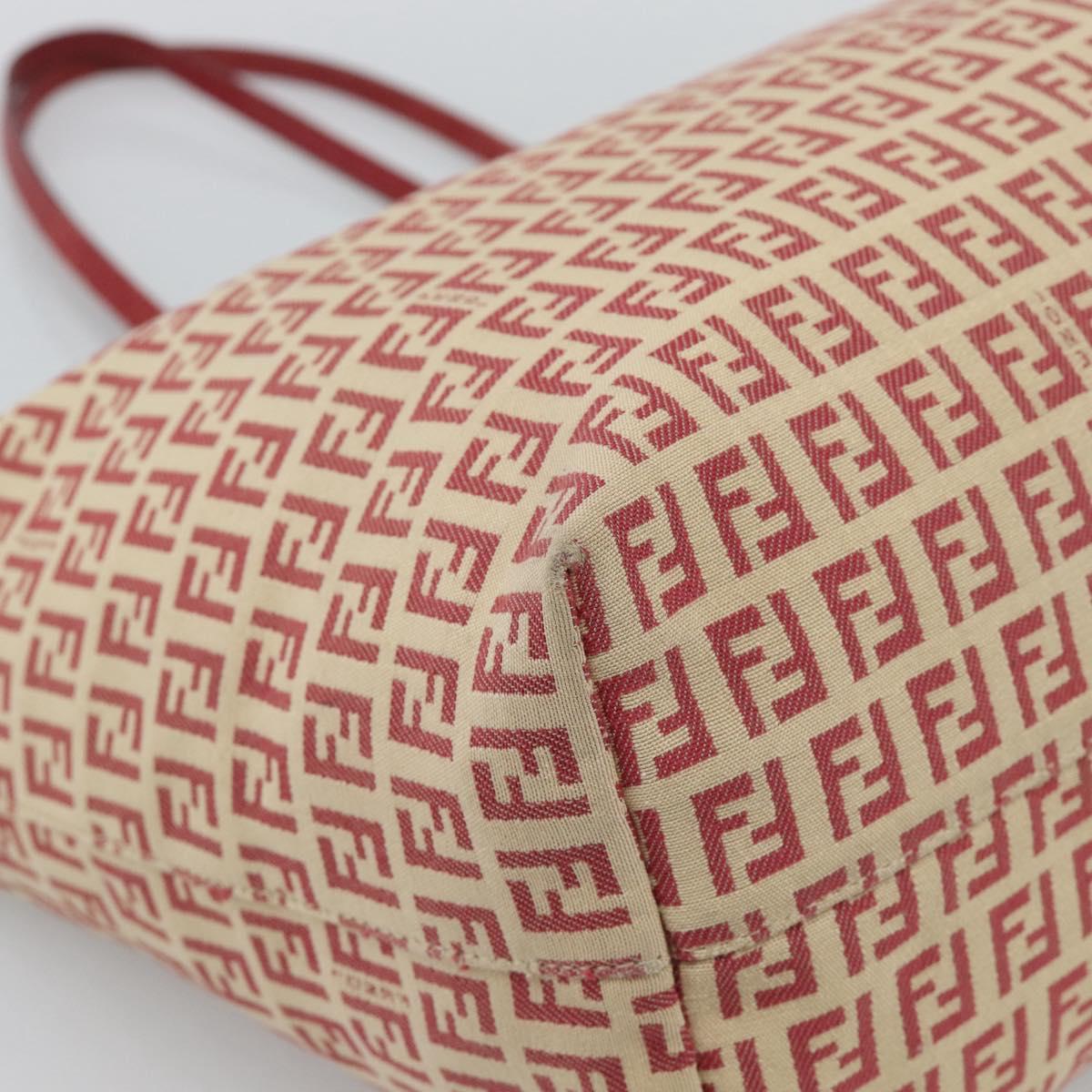 FENDI Zucchino Canvas Tote Bag Red Gold Tone 8BH127 Auth 192817A